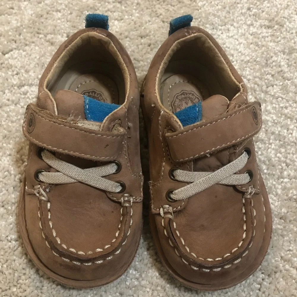 Stride Rite Hamilton Brown Leather Loafers Velcro Closure Toddler Boys Sz 5
